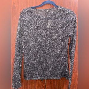 Express Black Mesh Long Sleeve Metallic Top